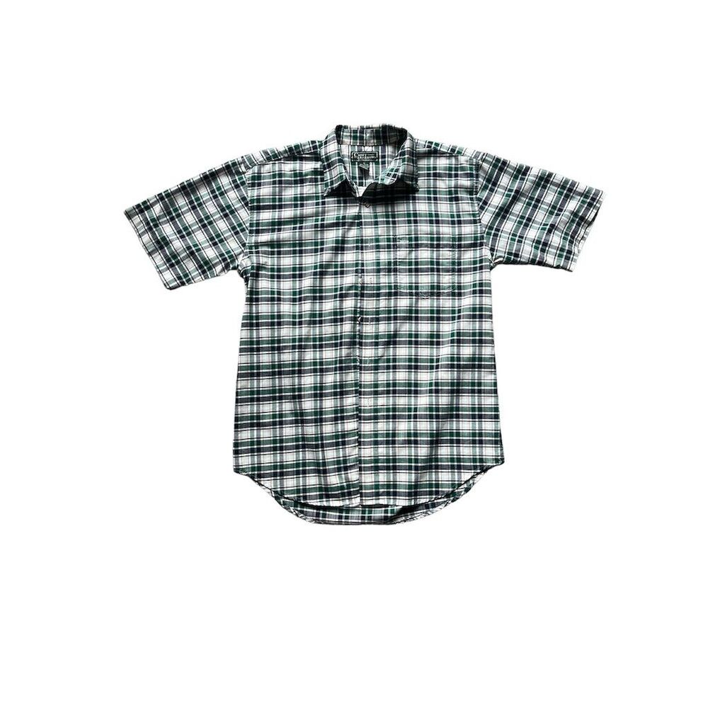 Croft & Barrow Men's Short Sleeve Plaid Button-Up Shirt Green Size M